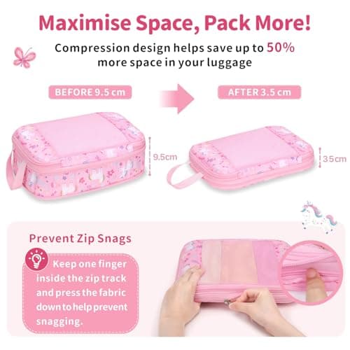 Bagseri Kids Compression Packing Cubes - 4 Piece Travel Set, Pink Unicorn — view 4