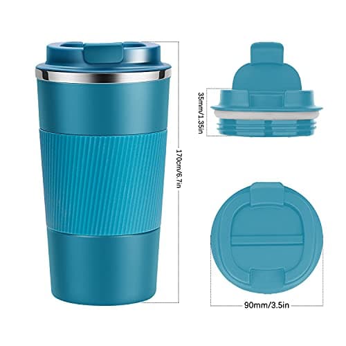 YINJOYI Travel Mug Reusable Coffee Cups Thermal Insulated Vacuum Insulation Smoothie Cup Stainless Steel Bottle for Hot Cold Drinks with Lid (Blue, 510ml) — view 4