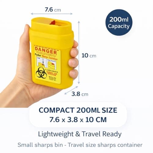 4Pcs Travel Sharps Bin Small – Portable Sharps Disposal Container for Insulin Pen Needles, Diabetic Syringes & Lancets – Compact Medical Travel Sharps Box Leakproof Design — view 2