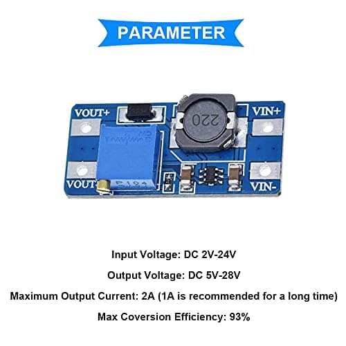 Youmile 5 Pcs DC-DC Step Up Boost Power Converter 2V-24V to 5V-28V 2A Adjustable Voltage Regulator Power Supply Module for Arduino With 24AWG Wire — view 2