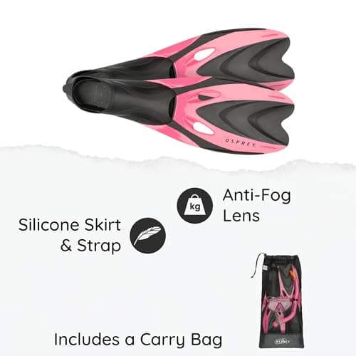 Osprey Snorkel Set with Mask, Snorkel Tube & Flippers, Tempered Glass Lens, Silicone Skirt and Purge Valve, Snorkelling & Scuba Diving Gear for Kids, Shoe Size 12-1 — view 3