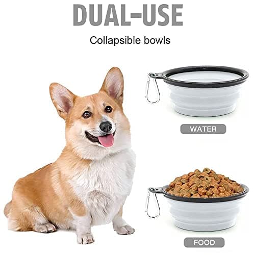 Collapsible Dog Bowl,Collapsible Dog Water Bowls for Cats Dogs, Portable Pet Feeding Watering Dish,Portable Dog Water Food Bowl with Carabiner (Medium(650ML), White) — view 5