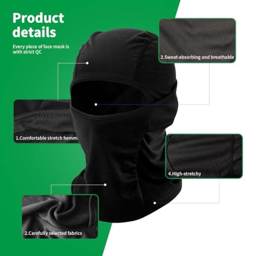 LONGKING Thick Balaclava Ski Face Mask, UV Protector Windproof Lightweight Neck Warmer for Motorcycle Cycling, Skiing, Snowboarding, Black — view 3