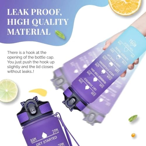 Active 100 1L Water Bottle with Straw, Motivational Time Marking | Dishwasher Safe | Leak-Proof | BPA-Free Drinks Bottle for Fitness, Work, Travel & Outdoor Use — view 4