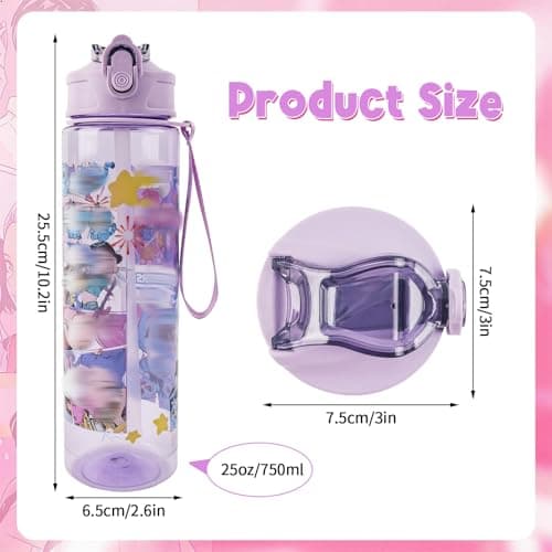 Heartsking K Pop Water Bottle for Girls, Purple Reusable Plastic Water Bottle with Straw for Sports and Travel Drinkware Merch Gift for Girls Fans Teens Party Birthday — view 2
