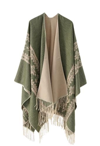 coonis Shawl Wraps for Women, Soft Open Front Poncho Cape Cardigan, Oversized Scarf Sweater for Evening, Wedding, Party, Travel, Olive Green Khaki