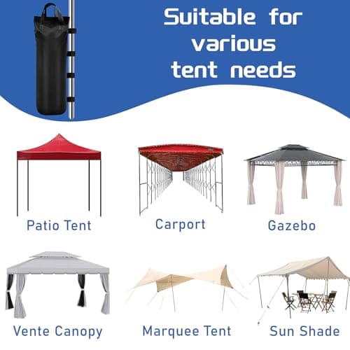 12 Pack Heavy Duty Gazebo Weights Sandbags, 800D Oxford Waterproof Tent Leg Weight Bags with 4 Secure Straps for Pop Up Gazebo, Marquee, Parasol and Market Stall (Empty) - 20 x 50 cm — view 6