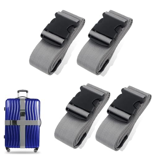 Luggage Suitcase Straps Set Adjustable Travel Packing Straps with Buckles Luggage Belts for Travel Bag Suitcase ((Grey,4))