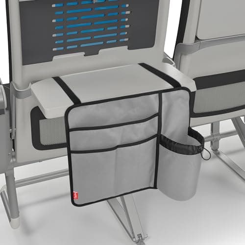 Airplane Seat Back Organizer & Storage, Airplane Tray Table Cover for Personal Items, Airline Seat Hanging Pockets Media Pouch,Reusable Travel Essentials,Fits Tablets,Cell Phone,Water Bottle (Grey) — view 3