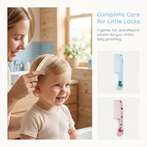 Baby Hair Brush and Comb Set, Cute Toddler Hair Brush Kids Hairbrush, Fine Tooth Detangling Comb and Rat Tail Parting Comb for Newborn Girls Boys, Childrens Hair Styling Products — view 3