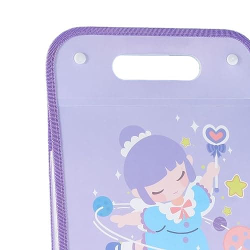 Ycauty Organ File Bag A4 Portable Expandable Folder 12 Layers for Office Home School PP Material (Purple Little Girl) — view 3