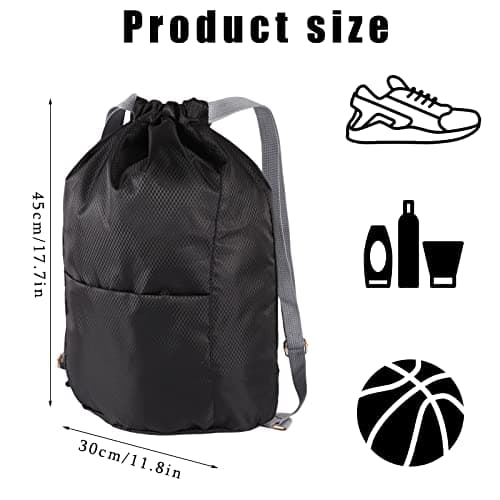 Medo Drawstring Sports Backpack, Waterproof Oxford Gym Bag, Black — view 3