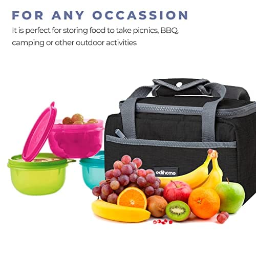 edihome, Insulated Lunch Bag, Cool Bag, 8l, for School, Travel, Picnic or Work, Kids and Adults, Portable, with Handles, Available in Blue, Grey and Brown (Black) — view 3