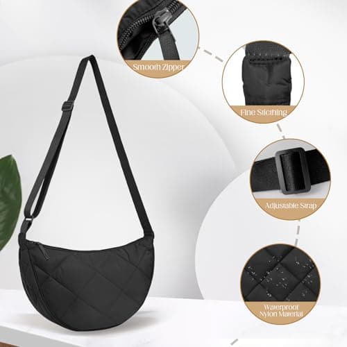 GoPaw Crescent Bag Women Crossbody, Nylon Crescent Bag for Women, Half Moon Womens Crossbody Bags with Adjustable Strap, Solid Color Dumpling Bags Portable Crescent Purse for Daily Use (Cream) — view 5