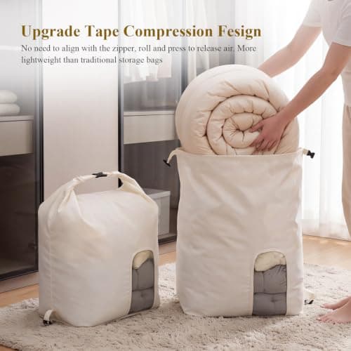 2Pcs Roll Top Compression Storage Bags, 130L Polyester Fabric Clear Window — view 6