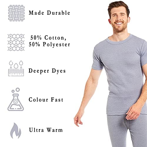 Heatwave® Pack of 2 Men's Thermal T Shirt, Warm Underwear Baselayer, S M L XL XXL Thermals (Grey, M) — view 6