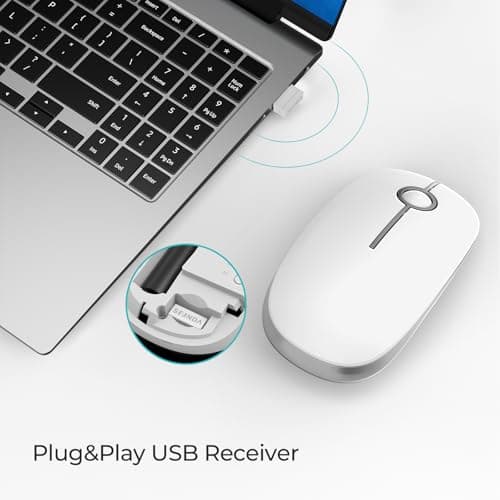 Seenda Wireless Mouse, Silent with 2.4G USB Receiver, White and Silver — view 2