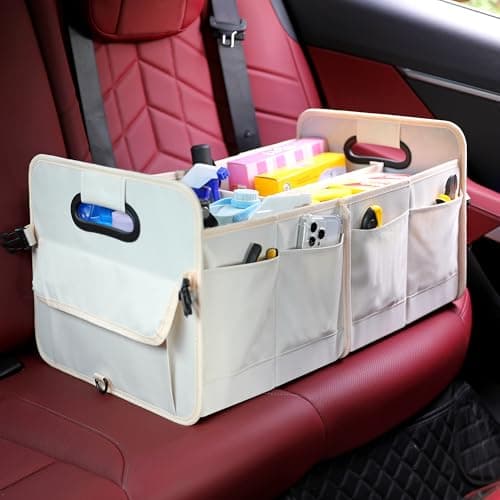 austoces Car Boot Organizer,Collapsible Durable Multi Compartments Car Storage Organiser With Adjustable Straps (Beige) — view 5