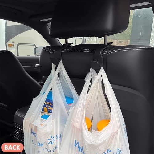TISOHUGO Car Purse Hook, Back Seat Headrest Genuine Leather Hangers Durable Vehicle Organizer Accessory for Hanging Grocery Bags, 2 Pack, Beige — view 4