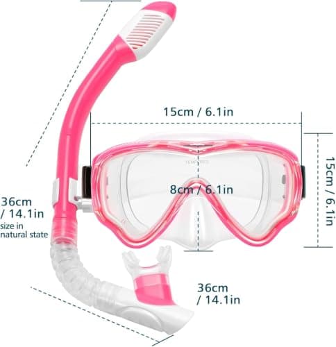 HIKOTEY Children's Snorkel Set, Anti-Fog and Dry Snorkel, Anti-Leak Dry Snorkel Set, 180° Panoramic Foresight with Waterproof Earplugs, Snorkelling Set for Boys Girls - Pink — view 6