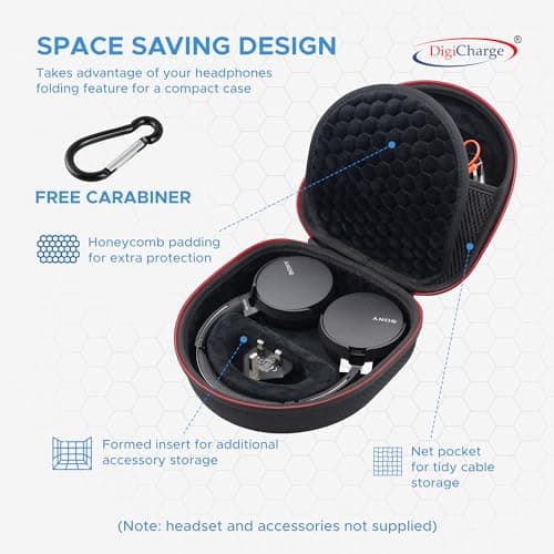 Digicharge Carry Case for Sony WH-CH520 / WH-CH510 / MDR-ZX110, JBL LIVE 680NC / Tune 520BT / 510BT Headphones Wireless Bluetooth Flat Folding On-Ear, Protective Cover Travel Storage Bag — view 5