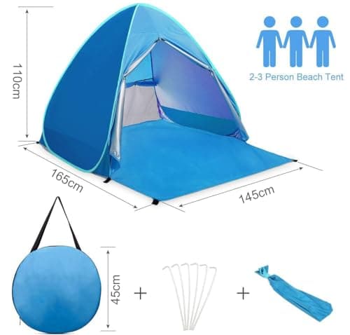 Pop up Beach Tent Outdoor Automatic Instant Portable Cabana Beach Tent 2-3 Person Fishing Anti UV Beach Tent Beach Sun Shelter with Carry Bag 145X165X110cm Blue — view 2