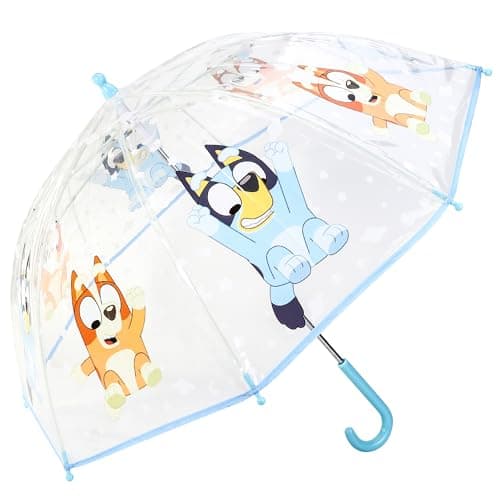 TDL Kids Bluey Umbrella, Blue Lightweight Windproof Dome Umbrella for Boys and Girls, 69cm Clear POE Transparent Canopy with Easy Grip Hook Handle, Small & Compact, for Toddlers