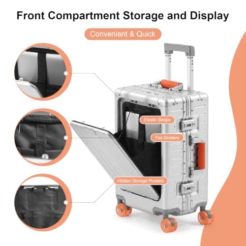 ASYSUIT Expandable Aluminium Cabin Suitcase with Laptop Compartment,Silver — view 2