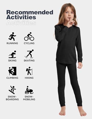 Unisex Kids 100% Merino Wool Base Layer Set Lightweight Black 9-10 — view 4