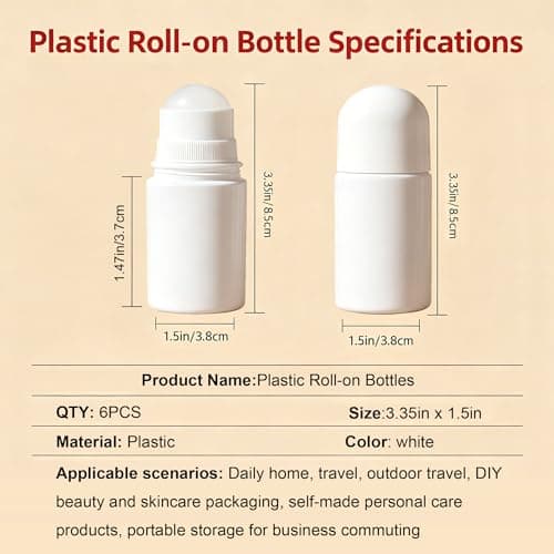 Happyupcity 6Pcs 30ml/1oz White Plastic Roller Bottles Empty Refillable Roll On Bottles Leak-Proof Deodorant Containers Travel Size Rollerball Bottle for DIY Essential Oil Perfumes Balms — view 2