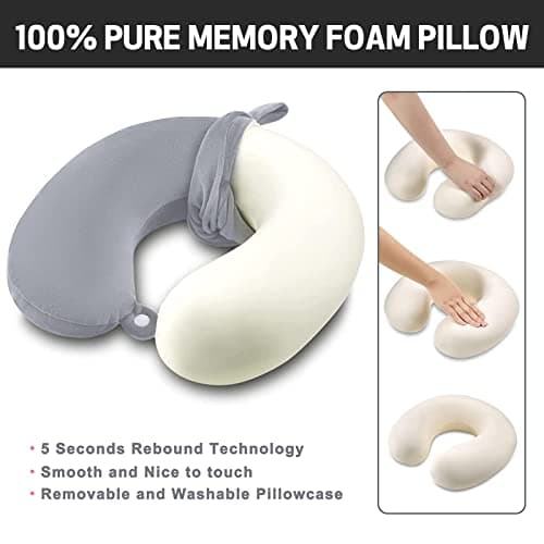 Jmbabe Travel Pillow - Memory Foam Neck Pillow Support Pillow,Luxury Compact & Lightweight Quick Pack for Camping,Washable Neck Support Pillow, Ear Plugs, Eye Mask & Carry Bag — view 3