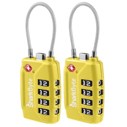 SharkByte TSA Approved Suitcase Locks - 4-Dial Security Travel Combination Padlock, Flexible Cable Wire Travel Lock for Suitcases, Luggage Locks, Travel Bag Gym Locker Small PadLock with code (2 Pack)