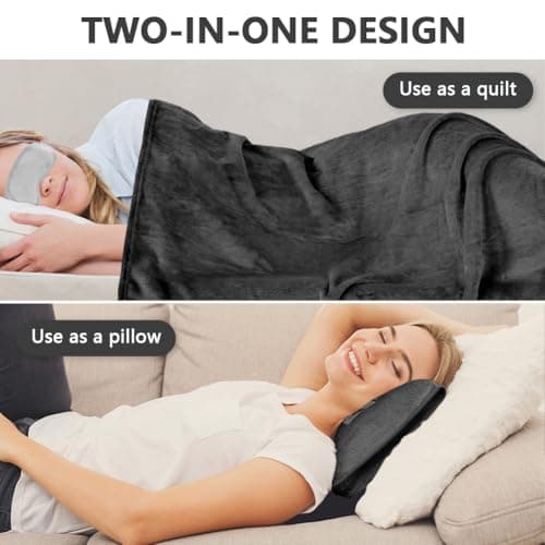 flintronic Travel Blanket and Pillow, 2 in 1 Airplane Blanket with Eye Mask and Ear Plugs, Compact Office Blankets, Lightweight & Portable Pillow for Adults, Kids,Long Flights and Trains (Black) — view 5