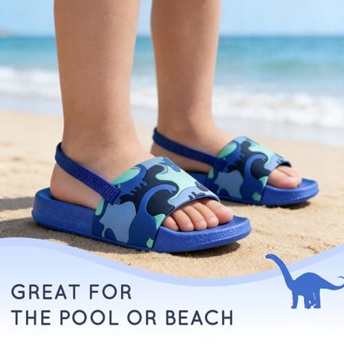 FUNCOO PLUS Kids Sliders Flip Flops Sandals, Blue Dinosaur Size 7/8 — view 5
