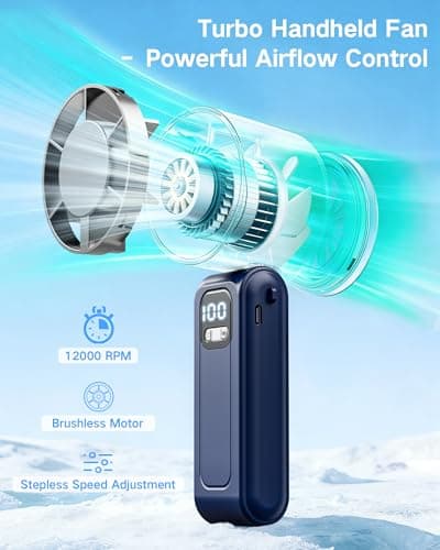 Wudyfei Portable Handheld Fan with Ice Cooler, High-Speed Turbo Hand Fan, 5000mAh Foldable Mini Personal Fan with Stepless Speed Control, LED Display, Powerful Battery Fan for Outdoor Travel Summer — view 5