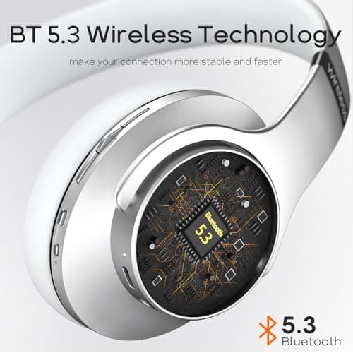 DOQAUS Bluetooth Headphones Over Ear, 90H Playtime, Bluetooth 5.3 Wireless Headphones, 3 EQ Mode, Foldable Hi-Fi Stereo Bass Headphones Wireless, Soft Earpad, Built-in Mic, for Phone PC Travel(Silver) — view 5