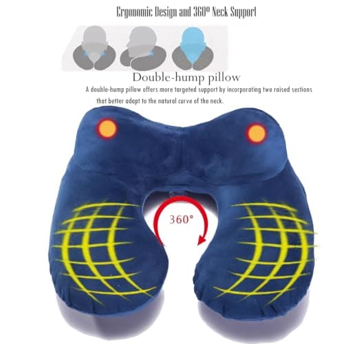 Inflatable Travel Pillow for Airplane Inflatable Neck Pillow for Traveling, Compact Ergonomic Neck Pillow Kits with Ear Plug and Eye Mask, Sleeping Rest Cushion for Airplane, Car, and Train (Blue) — view 6