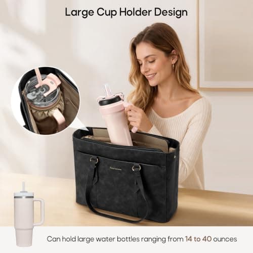 RAINSMORE Handbags for Women 15.6" Laptop Tote Bag Waterproof Work Tote Bag — view 3