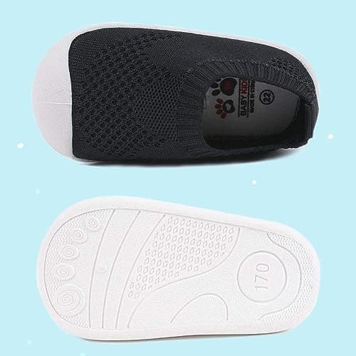 Baby boys Girls Walkers Infant Sneakers Yellow Size 3.5 Mesh Breathable Lightweight Toddler Casual Shoes Non Slip Cotton Flying Woven Fabric Mesh Slip-on Breathable Lightweight Trainers Black — view 5