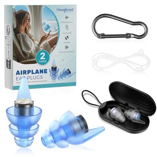 Hearprotek Ear Plugs for Flying, 2 Pairs Reusable Silicone Flight Earplugs for Air Pressure, 24db Noise Reduction, Travel Essentials for Teenagers, Adults with Small Canals S&M Size