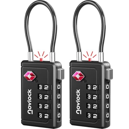 TSA Luggage Locks with Alert Indicator – 4-Digit Travel Padlocks with Flexible Cables for Suitcases, Backpacks & More – Suitcase Locks, 2-Pack, Black