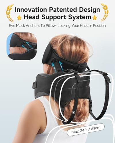 Umisleep Travel Pillow, Head Support & Sleep Mask for Long Flights, Black — view 3