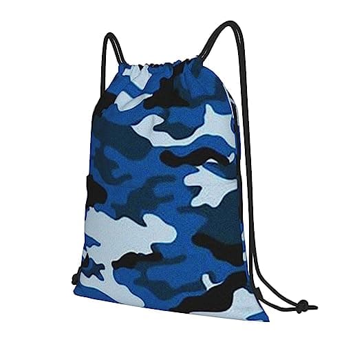 Richugui Drawstring Backpack Blue Camo Print Waterproof Fitness Drawstring Bag,Men Women Sports Backpack Yoga Bag,With Zipper — view 2