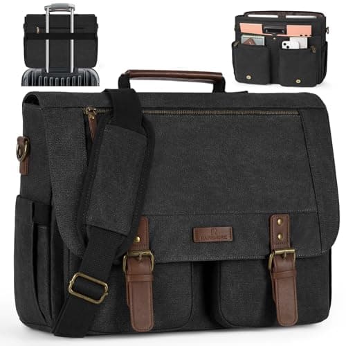 RAINSMORE Laptop Messenger Bags for Men 17.3 Inch Canvas Satchel Briefcase