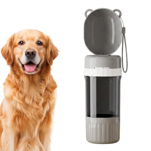 Dog Water Bottle, 400ml Leak-Proof Pet Water Dispenser & 180ml Food Container, Portable Puppy Water Dispenser, Portable 2 in 1 Dog Water Bottle for Walking and Outdoor Adventures (gray)