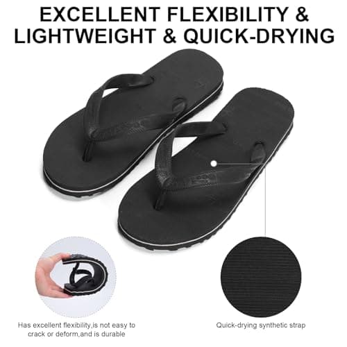 BBXWANG Unisex Flip Flops Women Men Black Flip Flops with Rubber Non-Slip Sole for Shower Beach Swimming Pools (Black, Adult, Men, 2, Numeric Range, UK Footwear Size System, 3, Medium) — view 4