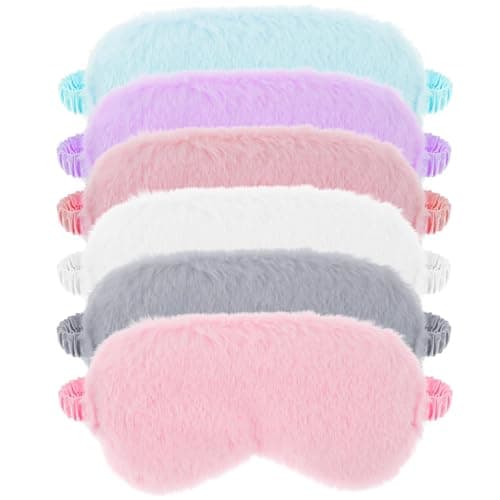 6 Pcs Plush Eye Mask for Sleeping Soft Fluffy Furry Satin Eye Mask Comfortable Eyemask Sleep Faux Fur Eye Cover Satin Nap Night Eyeshade Cover for Women Men Gift (6 Colors)