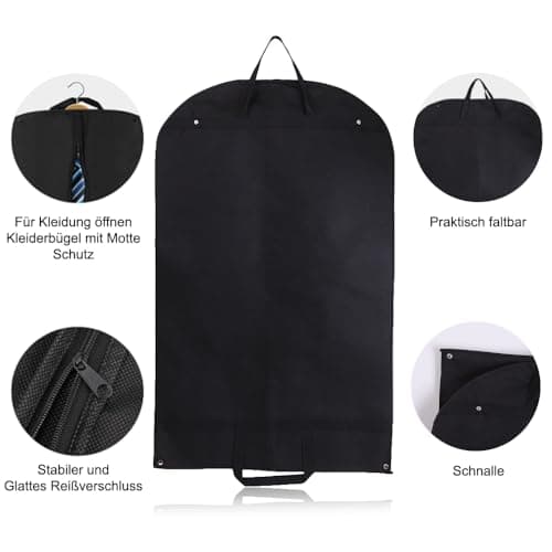 Garment Bag, Pack of 2 Suit Protective Cover, Foldable for Family Wardrobe, Travel, Business, Business, Hotel, 120 x 60 cm, Black — view 3