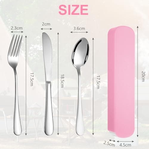 HOTUT Travel Cutlery Set, 3 PCS Cutlery Set with Portable Pouch Case, Reusable, Stainless Steel Flatware, Portable Utensils for Outdoor Travel Picnic Office School Lunch Box - Pink — view 2