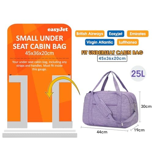 for Easyjet Cabin Bag 45X36X20 Underseat Travel Duffel Bag Holdall Tote with Wet Pocket Carry on Luggage Overnight for Women and Men 25L (Purple) — view 2